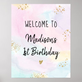 Pastel Rainbow Rosa Guld Birthday Välkommen Poster