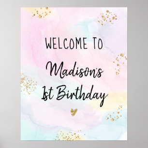 Pastel Rainbow Rosa Guld Birthday Välkommen Poster