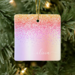 Pastel Rainbow Rosa Guld Lila Glitter Monogram Julgransprydnad Keramik<br><div class="desc">Pastel Rainbow Ombre Faux Foil Metallic Gnistra Glitter Brushed Metall Monogram Namn och initial julprydnad. Det gör perfekten söt 16-årsjubileum,  bröllop,  möhippa,  årsdag,  babydusch eller bachelorette-fest för någon som glam lyxen och chic stilar i kärlek.</div>