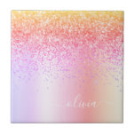 Pastel Rainbow Rosa Guld Lila Glitter Monogram Kakelplatta<br><div class="desc">Orange,  Guld,  Rosa Pastel Faux Foil Metallic Gnistra Glitter Brushed Metall Monogram Namn och initiala keramiska plattor. Det gör perfekten söt 16-årsjubileum,  bröllop,  möhippa,  årsdag,  babydusch eller bachelorette-fest för någon som glam lyxen och chic stilar i kärlek.</div>