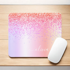 Pastel Rainbow Rosa Guld Lila Glitter Monogram Musmatta