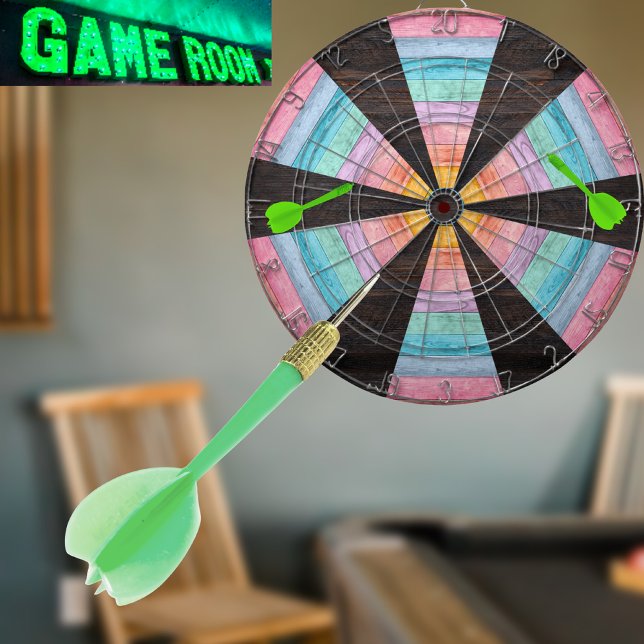 Pastel Rainbow Rustic Wood Tone Dart Board Darttavla (Skapare uppladdad)