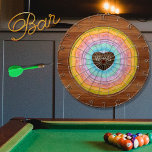 Pastel Rainbow Rustic Wood Tone Monogram hearts Da Darttavla<br><div class="desc">Pastel Rainbow Rustic Wood Tone Monogram Heats med initialt monogram. En rustik Wood Grain Dartboard gör perfekt personlig Gift,  det är underbart för bröllop,  party,  familjeåterföreningar och bara vardaglig roligt. Vår mall för enkel använda gör det enkelt att anpassa sig.</div>