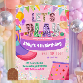  Pastel Rainbow Sequin  Indoor Playground Birthday Inbjudningar