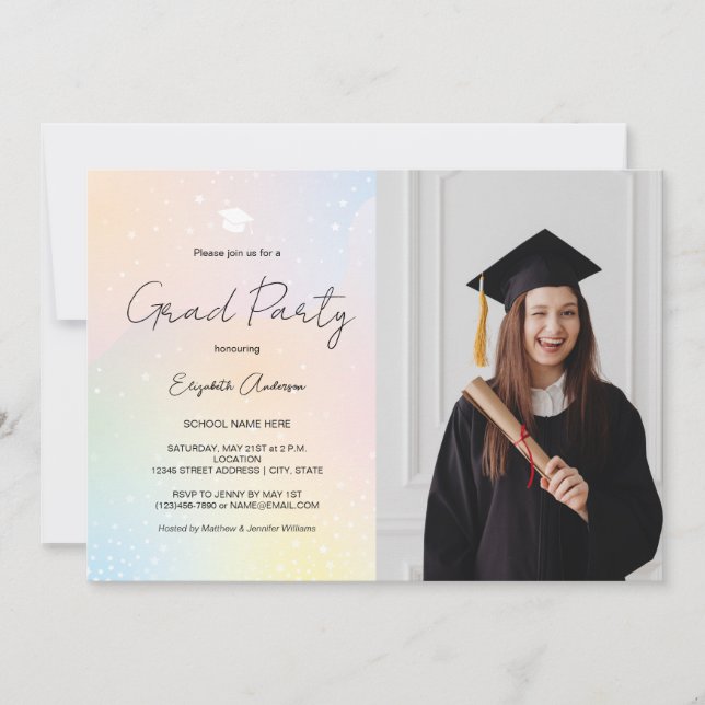 Pastel Rainbow Simple Script Photo Studenten Inbjudningar (Framsida)