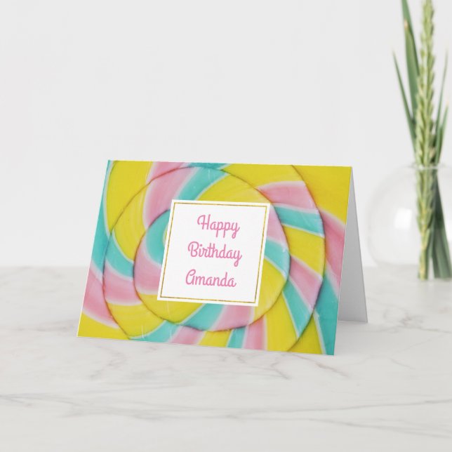 Pastel Rainbow Spiral Candy Birthday Kort (Framsida)