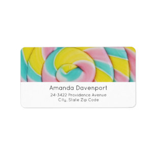 Pastel Rainbow Spiral Candy Photo Adressetikett