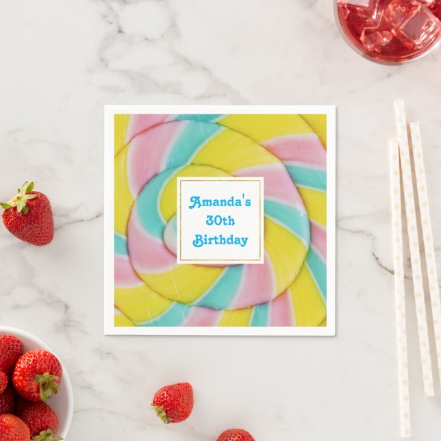 Pastel Rainbow Spiral Candy Photo Birthday Pappersservett (Insitu)