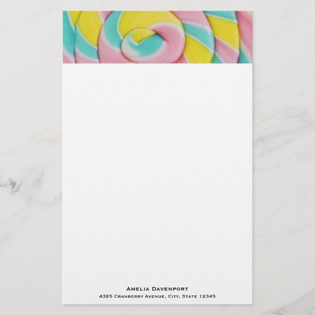 Pastel Rainbow Spiral Candy Photo Brevpapper (Framsida)