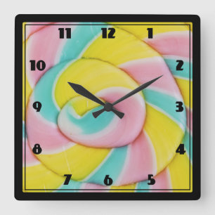 Pastel Rainbow Spiral Candy Photo Fyrkantig Klocka