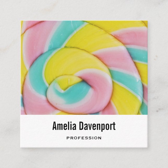 Pastel Rainbow Spiral Candy Photo Fyrkantigt Visitkort (Framsida)