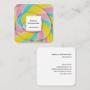 Pastel Rainbow Spiral Candy Photo Fyrkantigt Visitkort