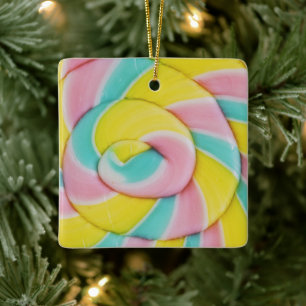 Pastel Rainbow Spiral Candy Photo Julgransprydnad Keramik