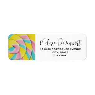 Pastel Rainbow Spiral Candy Photo Returadress Etikett