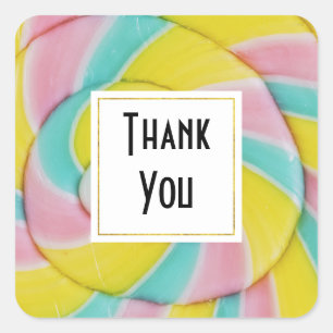 Pastel Rainbow Spiral Candy Photo Tack Fyrkantigt Klistermärke