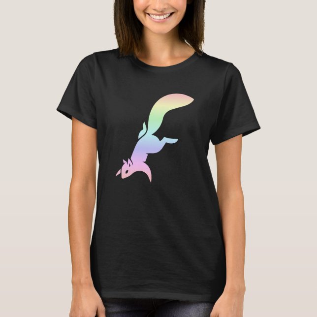 Pastel Rainbow Squirrel Silhouette T Shirt (Framsida)