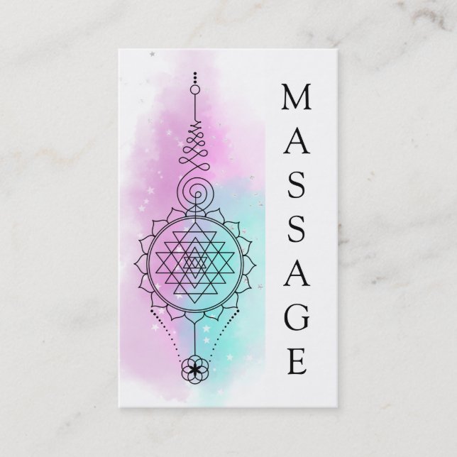 *~* Pastel Rainbow Stars Helig Geometry Massage Visitkort (Framsida)