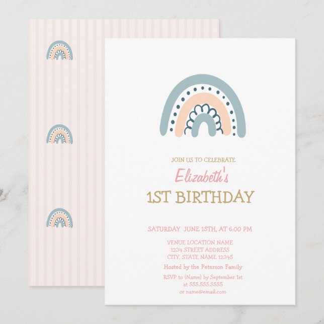 Pastel Rainbow Stripe Birthday-inbjudan Inbjudningar (Fram/baksida)