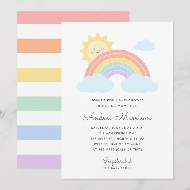 Pastel Rainbow Sunshine Baby Shower-inbjudan Inbjudningar (Fram/baksida)