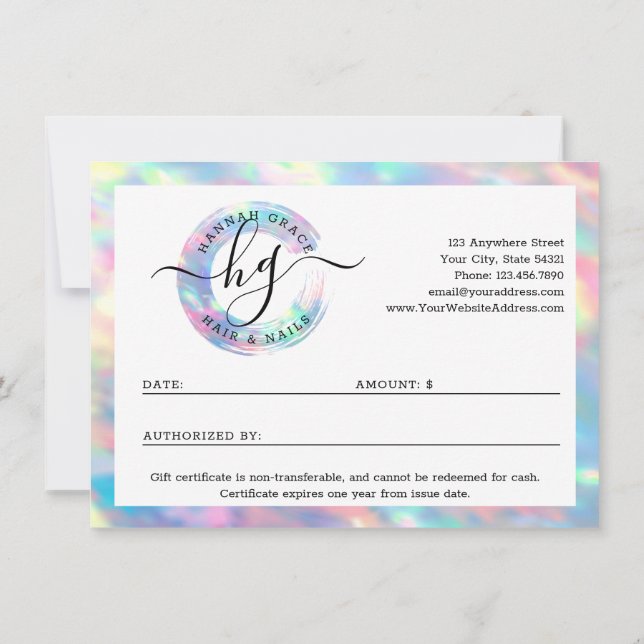Pastel Rainbow Swash Logotyp Gift Certificate Card Inbjudningar (Baksida)