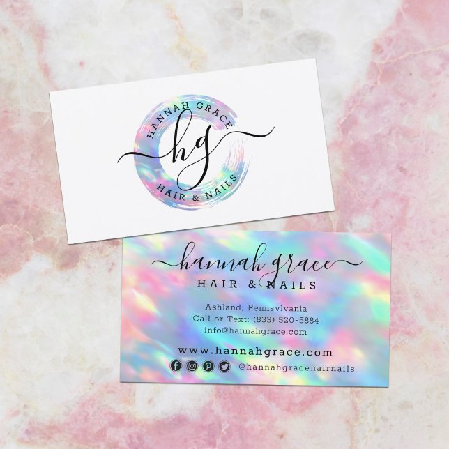 Pastel Rainbow Swash Logotyp Hair Nagel Social Med Visitkort (Skapare uppladdad)