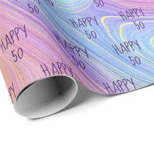 Pastel Rainbow Swirl 50:e födelsedag Papper Presentpapper
