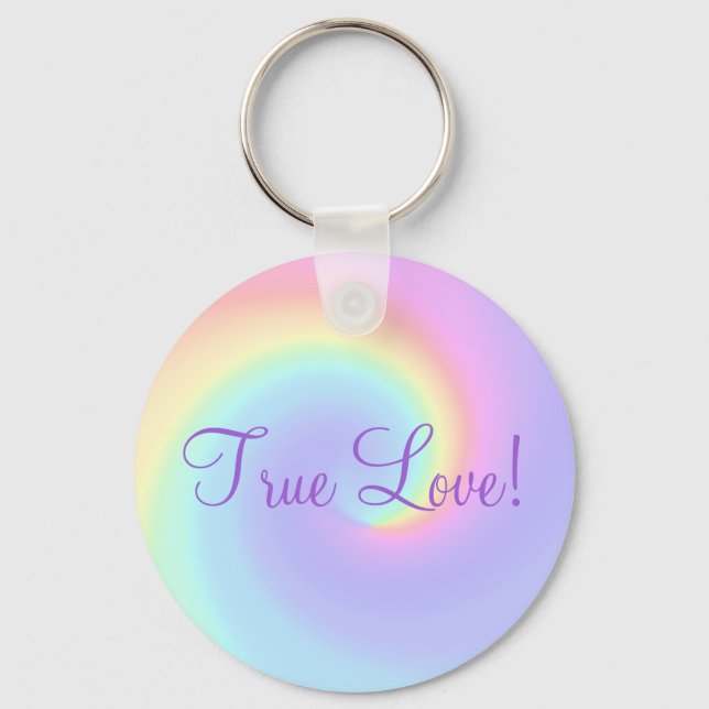 Pastel Rainbow Swirl Lesbisk Bröllop Keychain Nyckelring (Framsida)