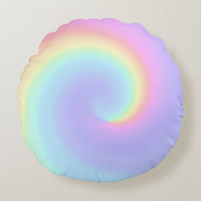 Pastel Rainbow Swirl Lesbisk Bröllop Rund Kudde (Framsidan)
