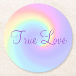 Pastel Rainbow Swirl Lesbisk Bröllop Underlägg Papper Rund