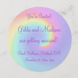 Pastel Rainbow Swirl Lesbisk bröllopsinbjudan Inbjudningar