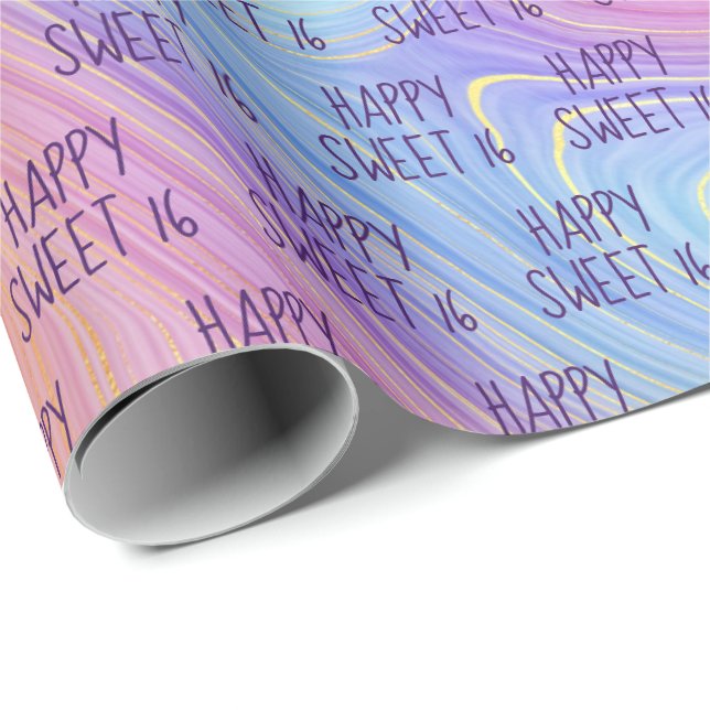 Pastel Rainbow Swirl Sweet 16 Presentpapper (Rullad Hörn)