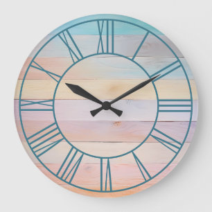 Pastel Rainbow Teal Roman Numerals Stor Klocka