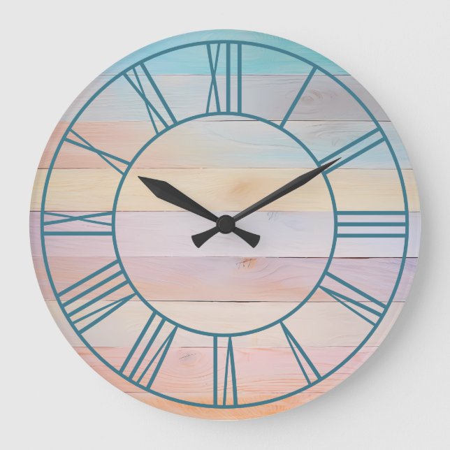 Pastel Rainbow Teal Roman Numerals Stor Klocka (Framsida)