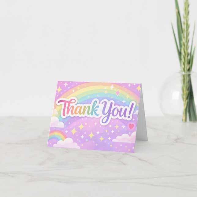 Pastel Rainbow Thank You Card – Cute Appreciation  Tack Kort (Framsida)