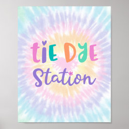 Pastel Rainbow Tie Dye Station Party Poster