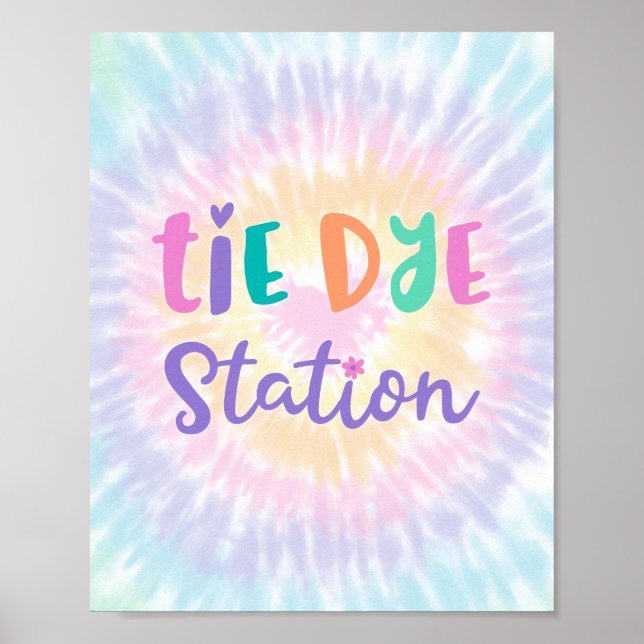 Pastel Rainbow Tie Dye Station Party Poster (Framsidan)