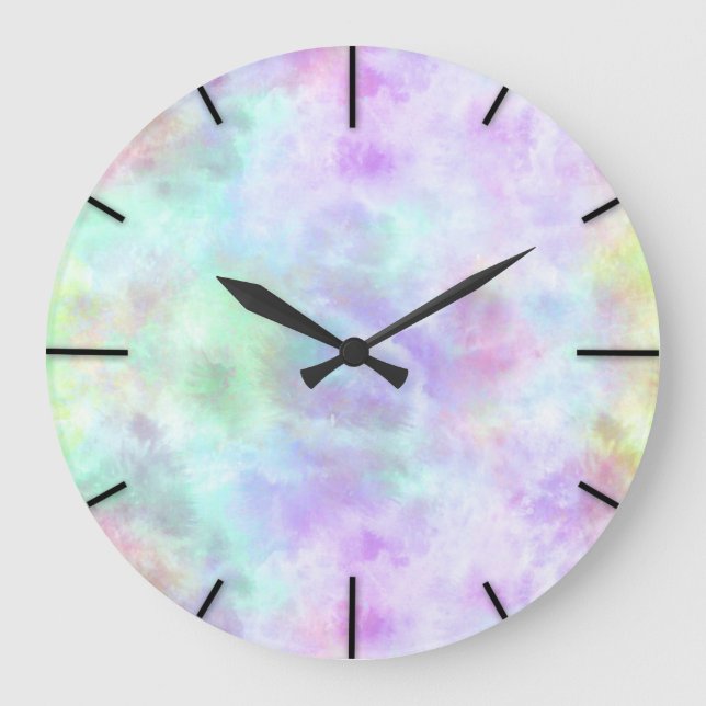Pastel Rainbow Tie-Dye Watercolor Painting Stor Klocka (Framsida)