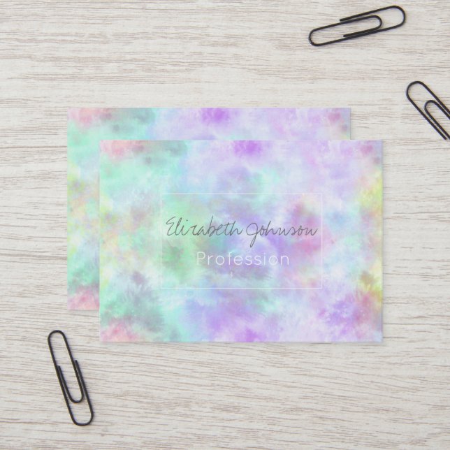 Pastel Rainbow Tie-Dye Watercolor Painting Visitkort (Fram/Back In Situ)