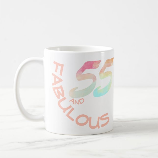 Pastel Rainbow Typography 55 Year Old Birthday Kaffemugg (Vänster)
