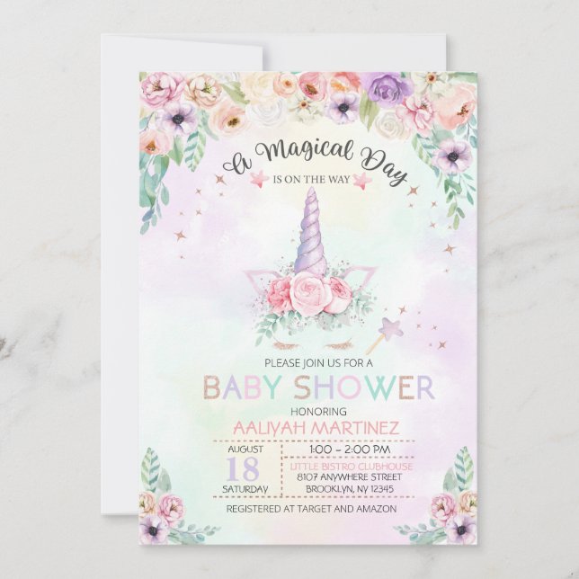 Pastel Rainbow Unicorn Baby Shower-inbjudan Inbjudningar (Framsida)