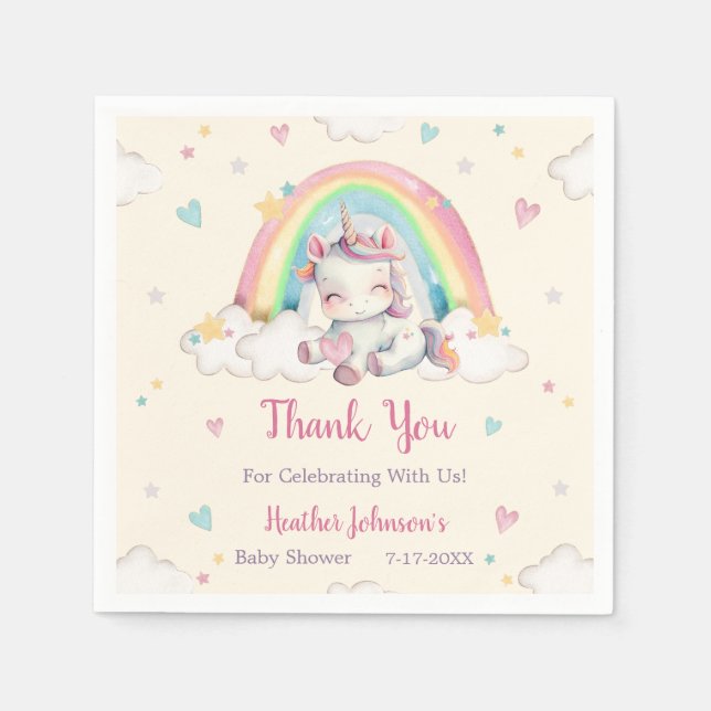Pastel Rainbow Unicorn Baby Shower Pappersservett (Framsidan)