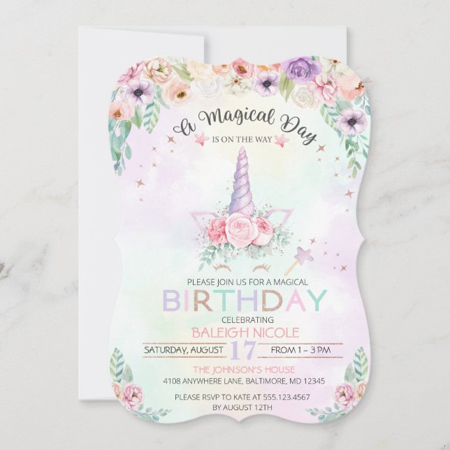 Pastel Rainbow Unicorn Birthday-inbjudan Inbjudningar (Framsida)