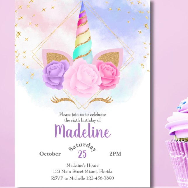Pastel Rainbow Unicorn Birthday Inbjudningar (Skapare uppladdad)