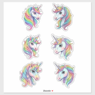 Pastel Rainbow Unicorn Faces Vinyl Sticker Klistermärken