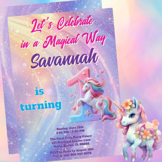 Pastel Rainbow Unicorn First Birthday-inbjudan Inbjudningar