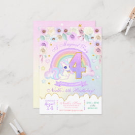 Pastel Rainbow Unicorn Fjärde födelsedagsinbjudan Inbjudningar