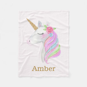Pastel Rainbow Unicorn Girls Personlig Namn Fleecefilt