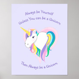 Pastel Rainbow Unicorn Heart med text Print Poster