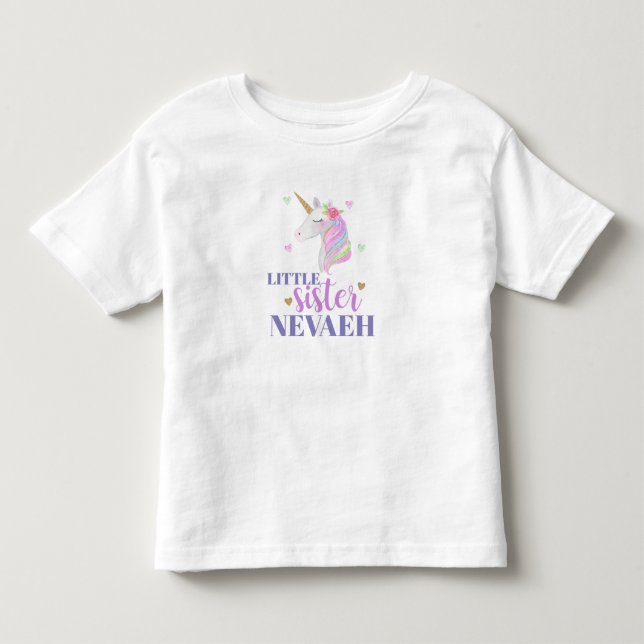 Pastel Rainbow Unicorn & Hearts Little Sister Todd T Shirt (Framsida)