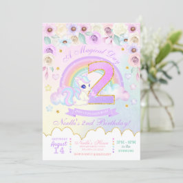 Pastel Rainbow Unicorn inbjuden till andra födelse Inbjudningar